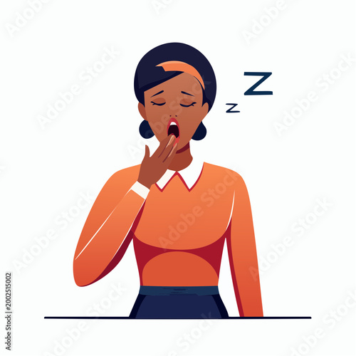 大きなあくびをして疲労を感じるジェンダーニュートラルな人物（睡眠不足・多様性）