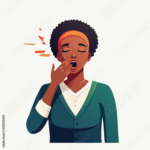 大きなあくびをして疲労を感じるジェンダーニュートラルな人物（睡眠不足・多様性）