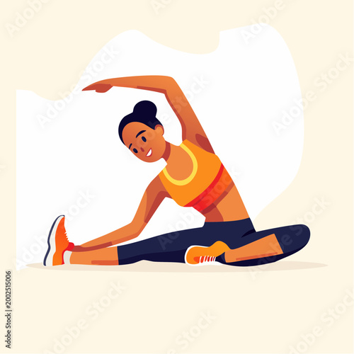 ストレッチ体操をして体を動かす女性（フィットネス・多様性）