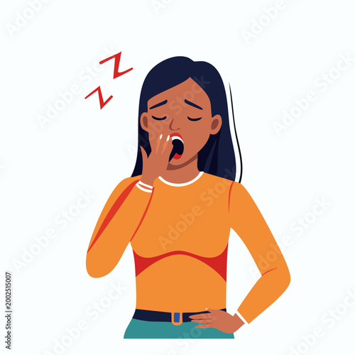 大きなあくびをして疲労を感じるジェンダーニュートラルな人物（睡眠不足・多様性）