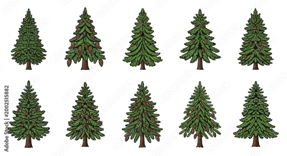 Fototapeta premium Artificial Christmas trees in a row.