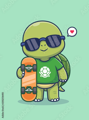 Turtle Wearing Sunglasses Holding Skateboard 1.