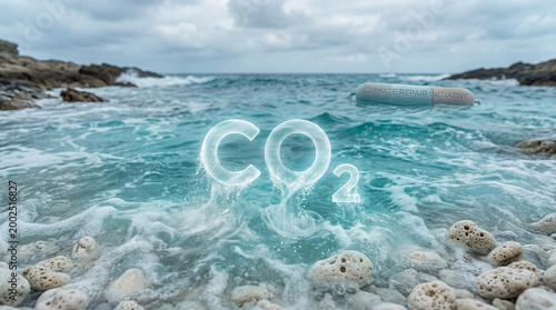 Ocean CO2 Absorption Environmental Impact | Carbon Dioxide Emissions and Ocean Acidification | Climate Change CO2 Visualization in Marine Ecosystem