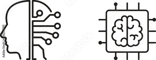 AI robot icon futuristic artificial intelligence technology automation machine digital assistant chatbot android innovation cyber brain processor data system collection modern group.