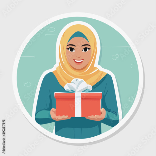 Woman in Hijab Holding a Gift Box