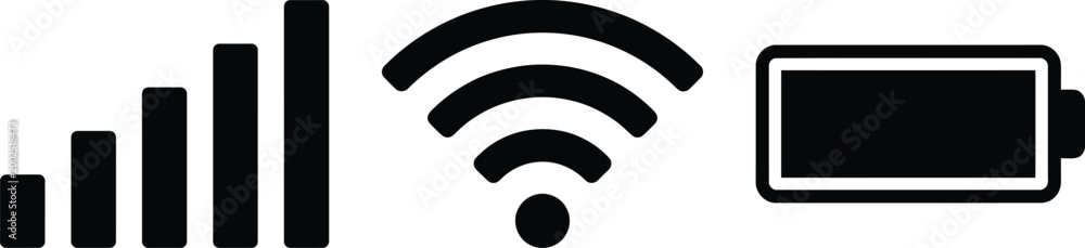 Obraz premium Mobile device signal strength indicator with wifi and battery icons on white background