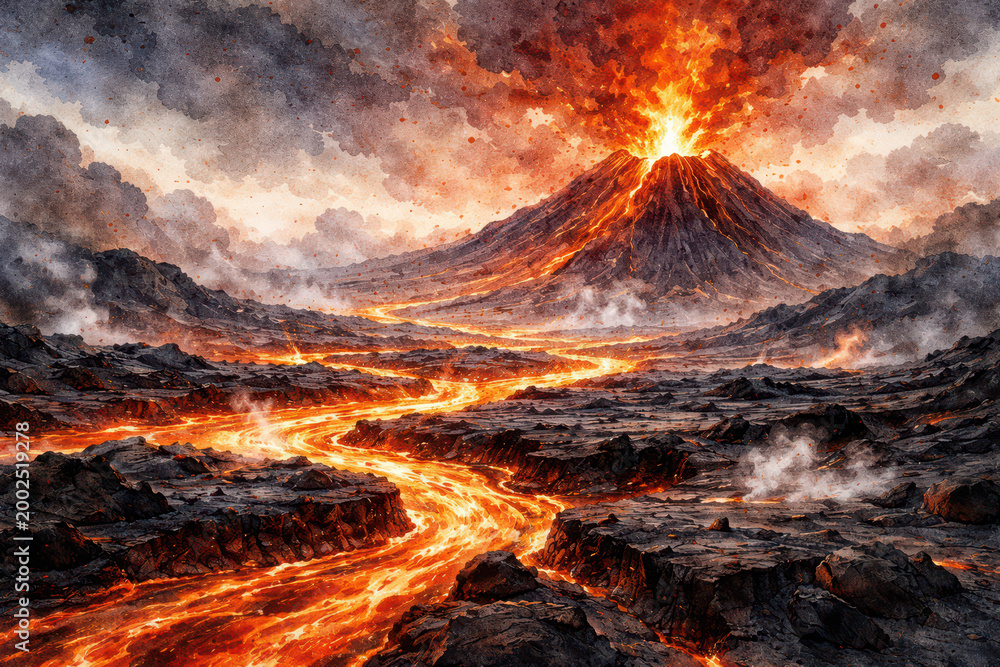 Fototapeta premium Erupting Volcano with Lava