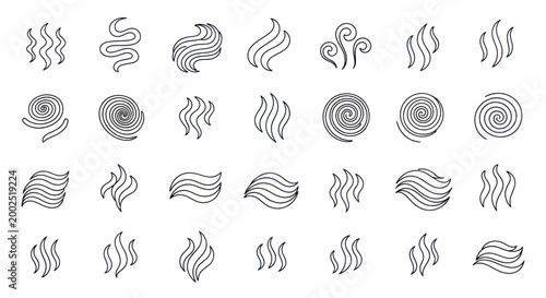 Set of various hand-drawn steam and aroma icons.