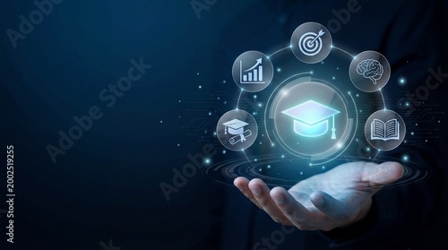 Businessman holding digital email communication network concept with online messaging technology