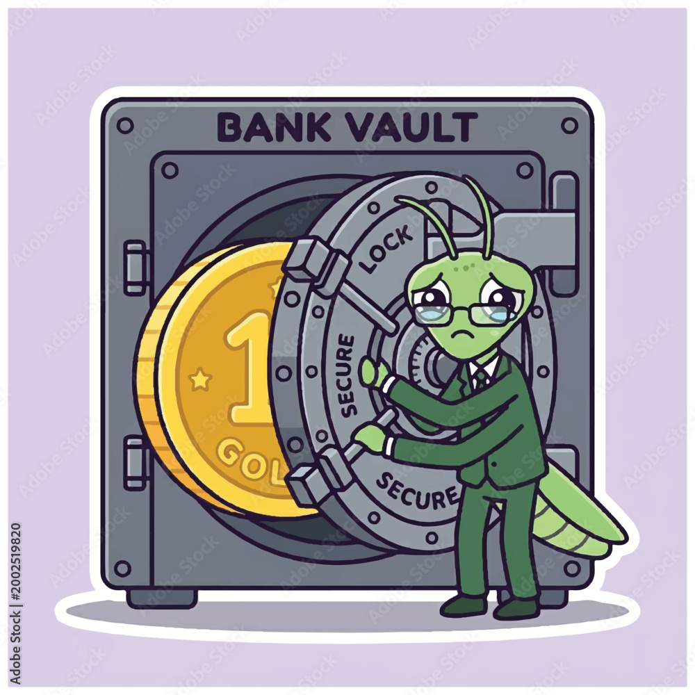 Fototapeta premium Green Lizard in Green Suit Holding Vault.