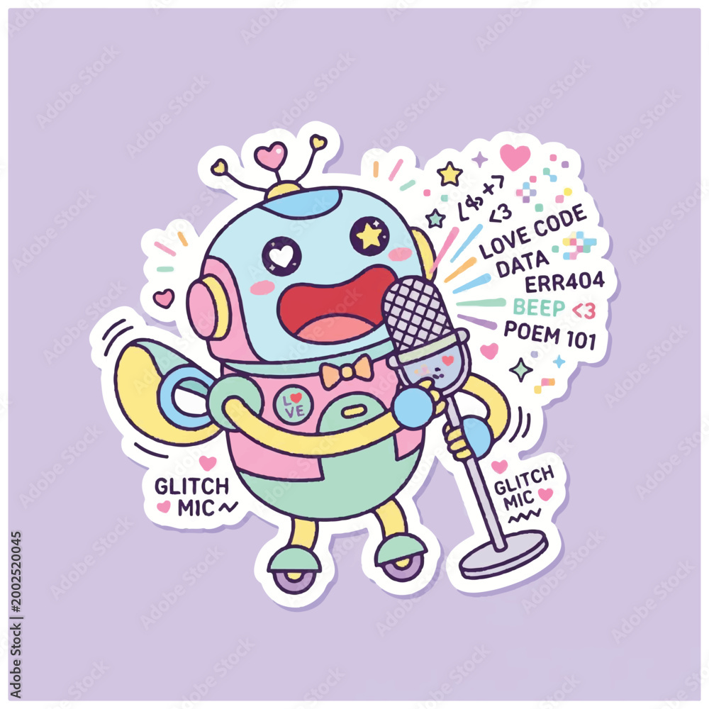 Obraz premium Robot Character Holding Microphone Singing.