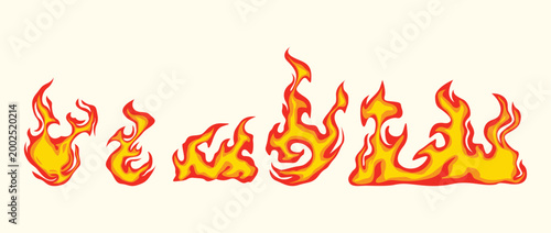 Fire flames, bright fireball, heat wildfire and red hot bonfire, campfire, red fiery flames isolated vector illustration set. Animated form and square, fireball and flame	