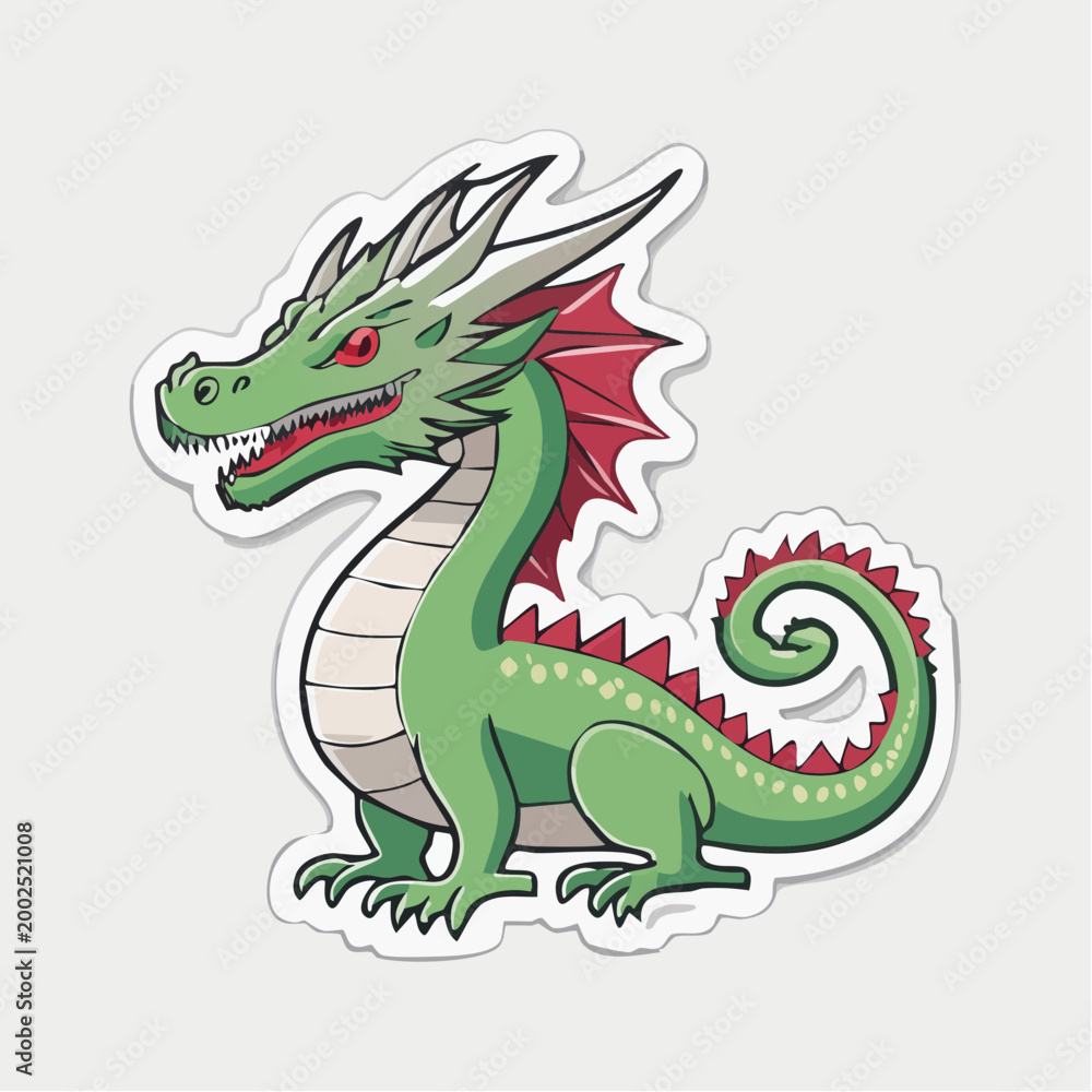 Fototapeta premium Green cartoon dragon sticker