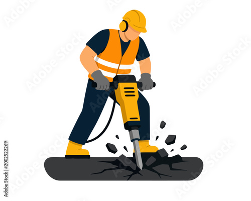 Obraz na płótnie construction worker using jackhammer vector illustration