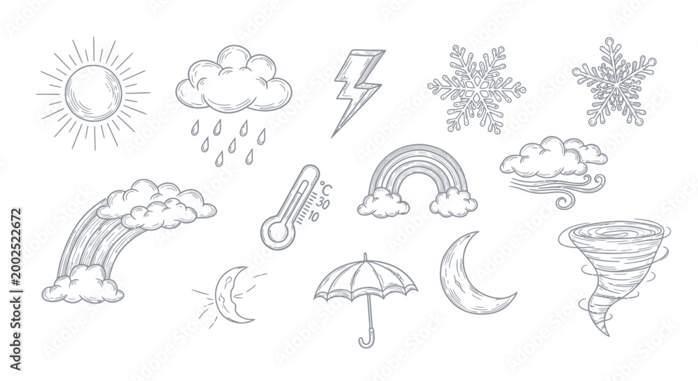 Fototapeta premium Weather forecast icons and symbols collection.