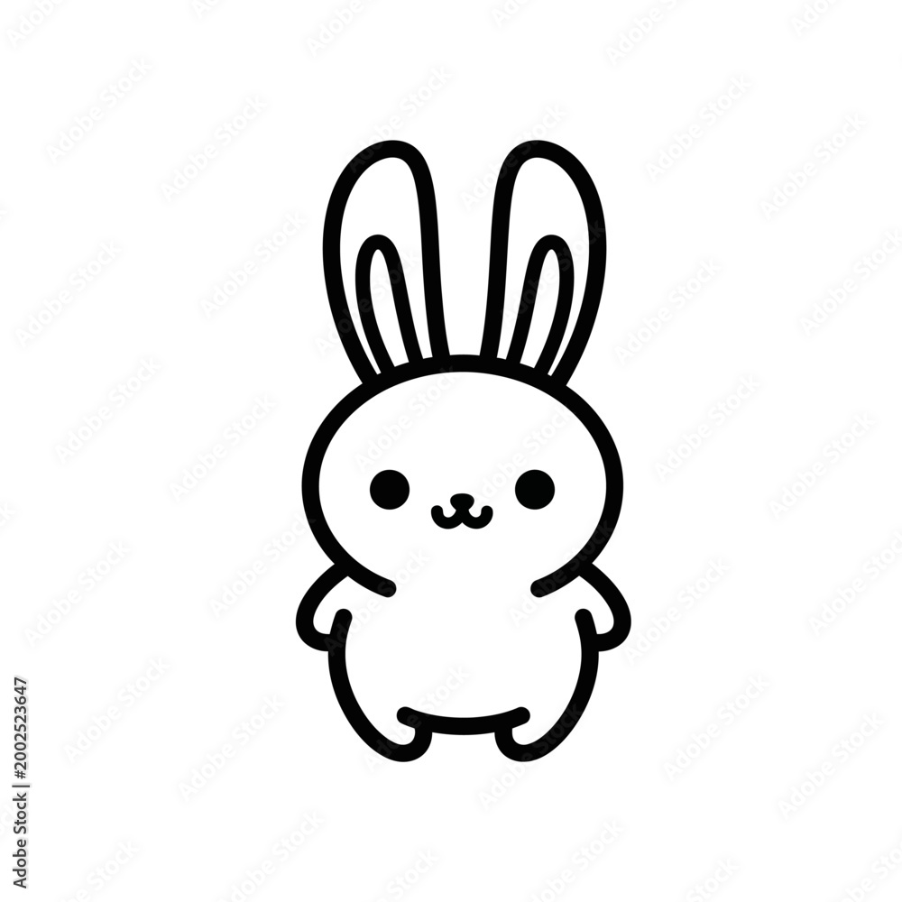 Obraz premium Cute Kawaii Bunny Illustration, Simple Line Art Rabbit Character