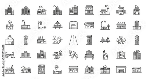 Quadro su tela Collection of diverse building icons representing various architectural styles