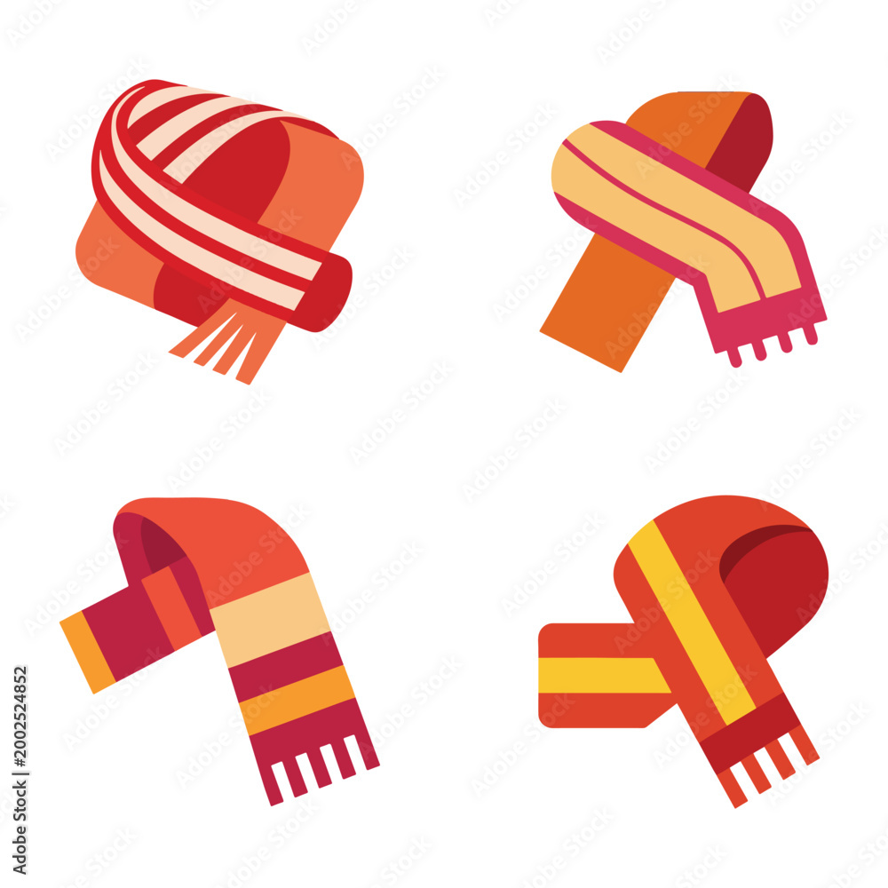Obraz premium Colorful scarves in different positions and styles scarf fashion accessory clothing winter four scarves striped orange red yellow