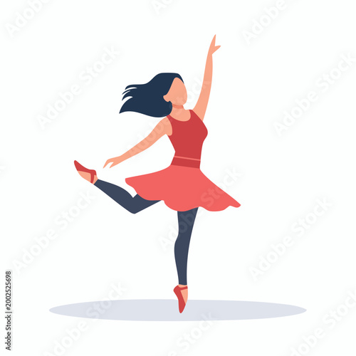 Ballet Dancer in Red Dress Performing a Graceful Pose