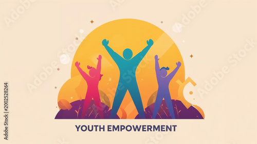 Flat vector graphic illustrating the concept of youth empowerment