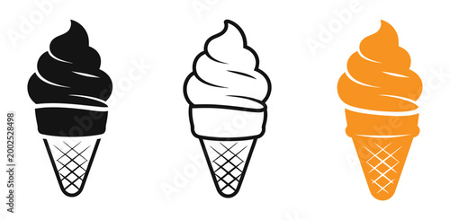 Ice cream cone icon set with black, Line, And orange styles for food and dessert designs vector illustration