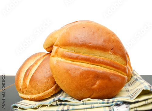 Stack hamburger buns on white background 