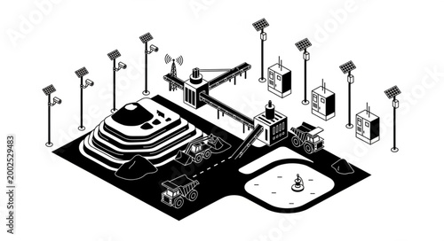 Isometric Digital Circuit Board with Microchips and Components.