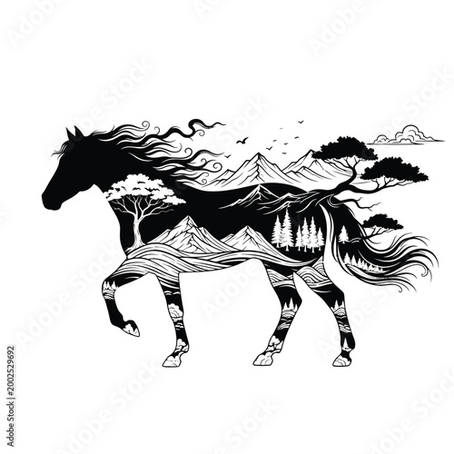 Black Horse Silhouette Running Free.