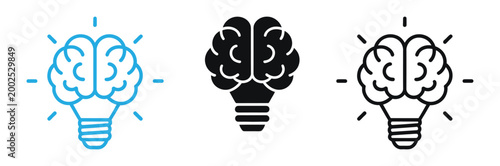 Brain lightbulb icons in blue and black for innovation and idea concepts vector illustration