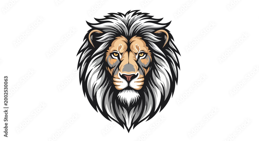 Fototapeta premium Fierce lion head illustration with majestic mane