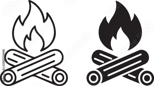 campfire icon set line and solid style firewood flame symbol vector illustration
