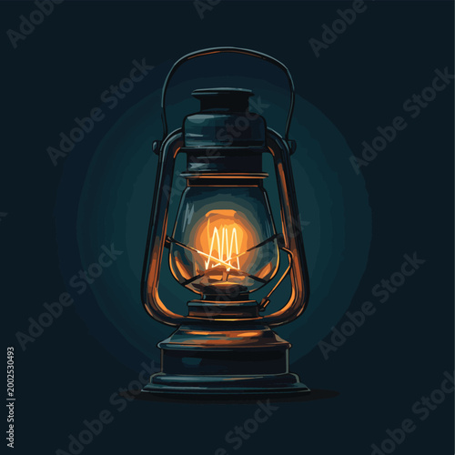 A vintage lantern emits a warm glow, creating a cozy ambiance in a dark setting, perfect for nostalgic vibes.