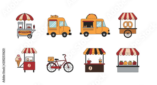 Colorful Food Truck Icons Set.