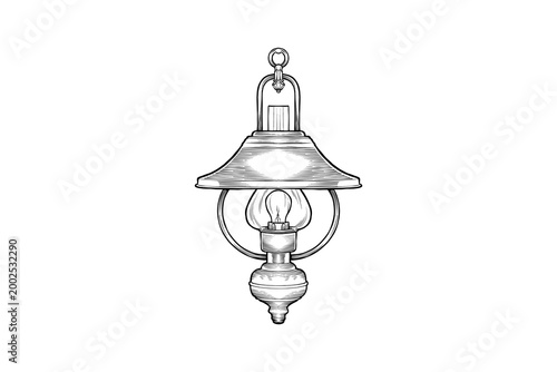 Vintage Hanging Lantern Illustration Lineart