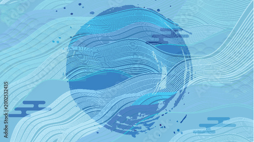Elegant Japanese Style Blue Wave Pattern Design Background