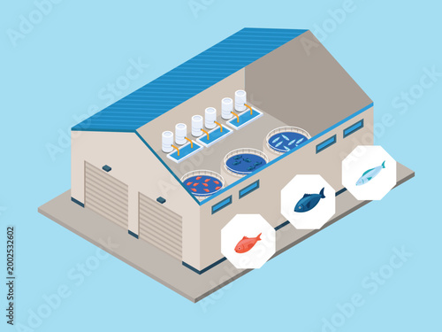 Offshore Wind Farm and Hydroelectric Dam Renewable Energy Concept 3d isometric vector illustration