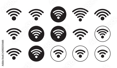 Foto Minimalist wifi connection symbols collection in solid and outline circular styles for web
