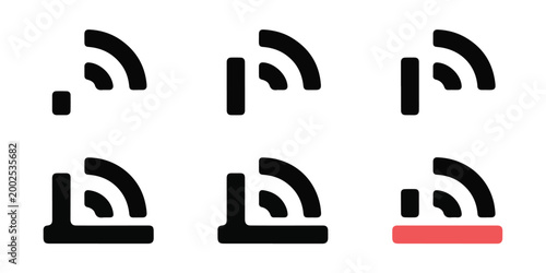 Wireless signal icons set, wi-fi internet connection level indicators, mobile network concept.
