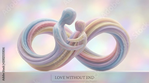 Abstract Love Without End Sculpture with Intertwined Figures in Soft Pastel Colors