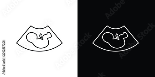 Single Icon of  Sonogram Ultrasound of Fetus in Womb, Medical Imaging of Pregnancy and Development