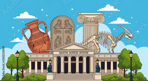 International Museum Day Museum of Natural History exhibit featuring ancient artifacts, dinosaur skeletons, and classical architecture