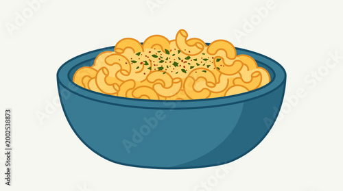 Macaroni in a blue bowl.