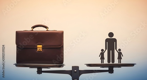 Business Briefcase Balancing with Family Icon on Scale