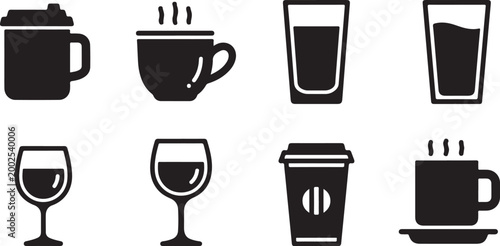 Diverse beverage icons vector graphic illustration set