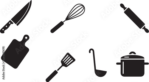 Basic kitchen tools culinary cooking icons vector design