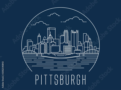 Bild auf Leinwand Pittsburgh Pennsylvania City Skyline Minimalist Line Art Illustration