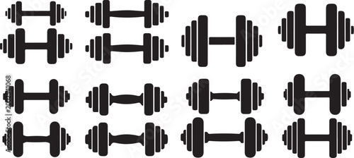 Various dumbbell gym exercise equipment vector illustration set