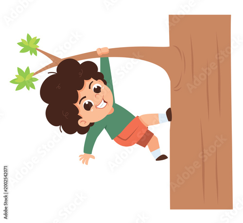 Child Climbing Tree Unsafely Cartoon Illustration Dangerous Behavior Kids Safety Concept