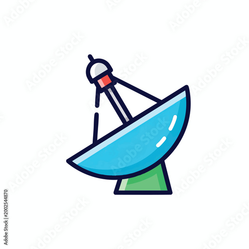 Icon of a blue satellite dish for communication and broadcasting.