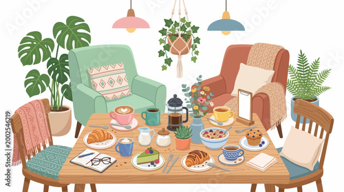 Cozy Living Room Scene with Coffee and Pastries.
